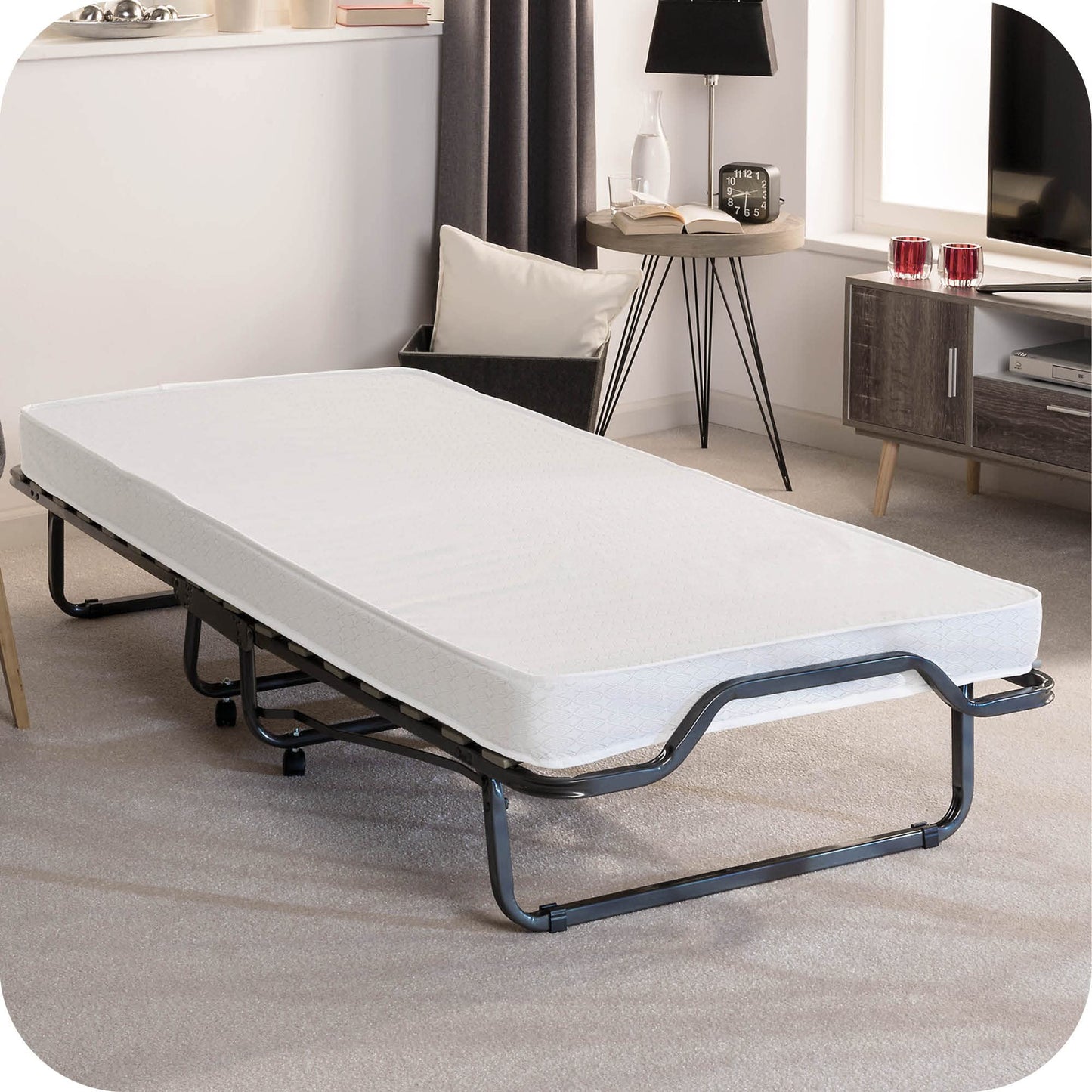 „Beautissu Klappbett Venetia 90x200 cm – Gästebett mit 10,5 cm Matratze & Schutzhülle“