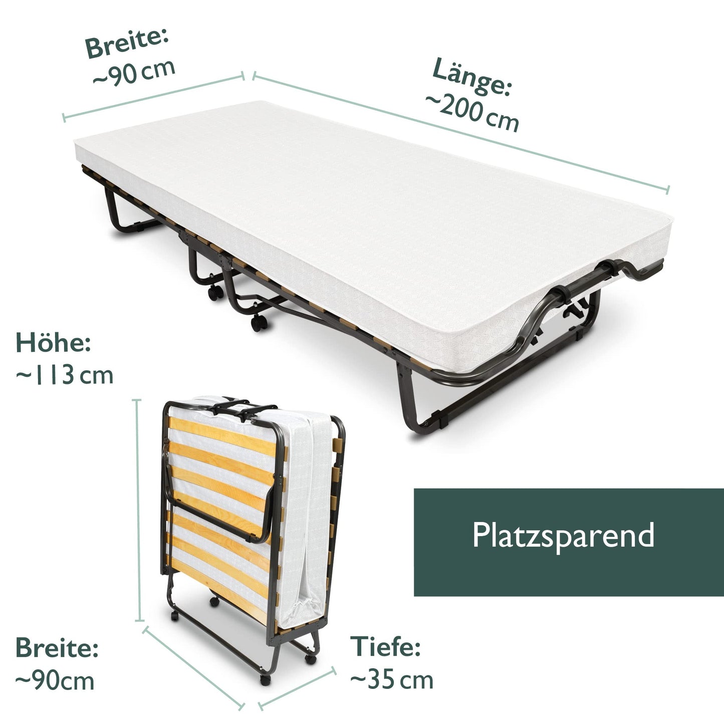 „Beautissu Klappbett Venetia 90x200 cm – Gästebett mit 10,5 cm Matratze & Schutzhülle“