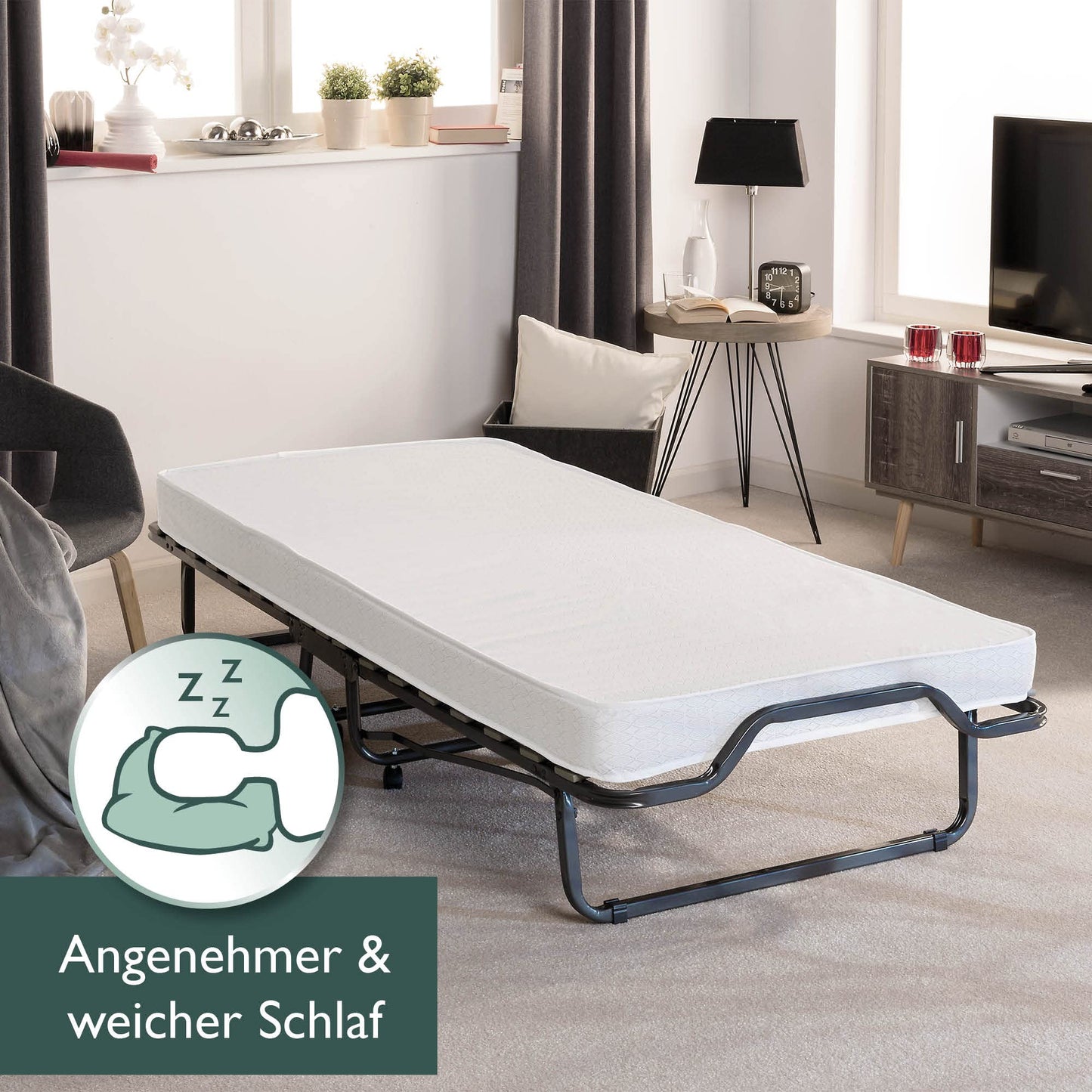 „Beautissu Klappbett Venetia 90x200 cm – Gästebett mit 10,5 cm Matratze & Schutzhülle“